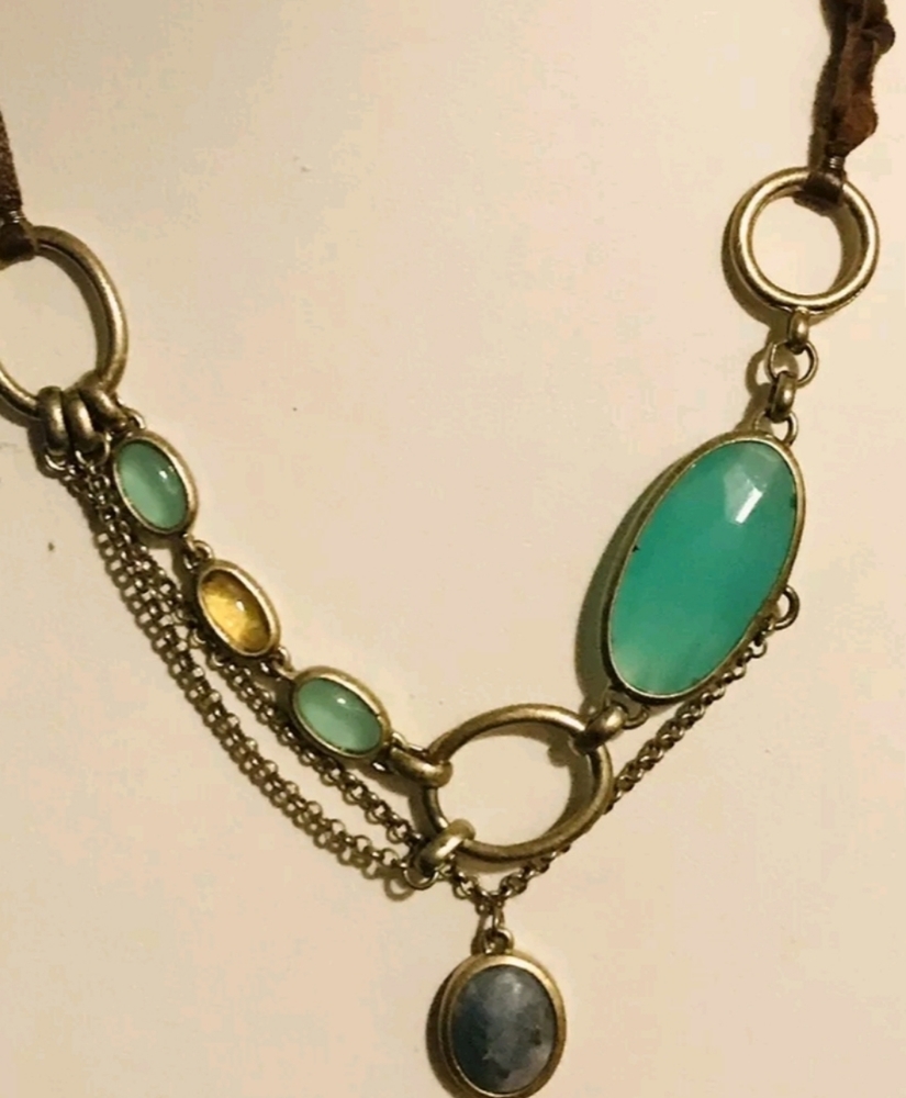 Kenneth Cole Necklace from Nordstroms. Chalcedony, Citrine & Leather. 18" Length